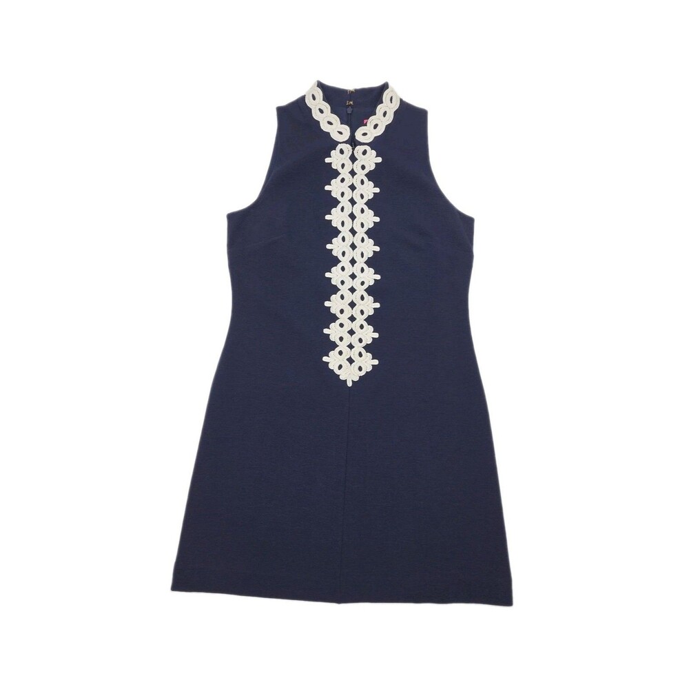 Lilly Pulitzer Callista Shift Dress Navy Blue White Women Sz Medium Stretch Zip